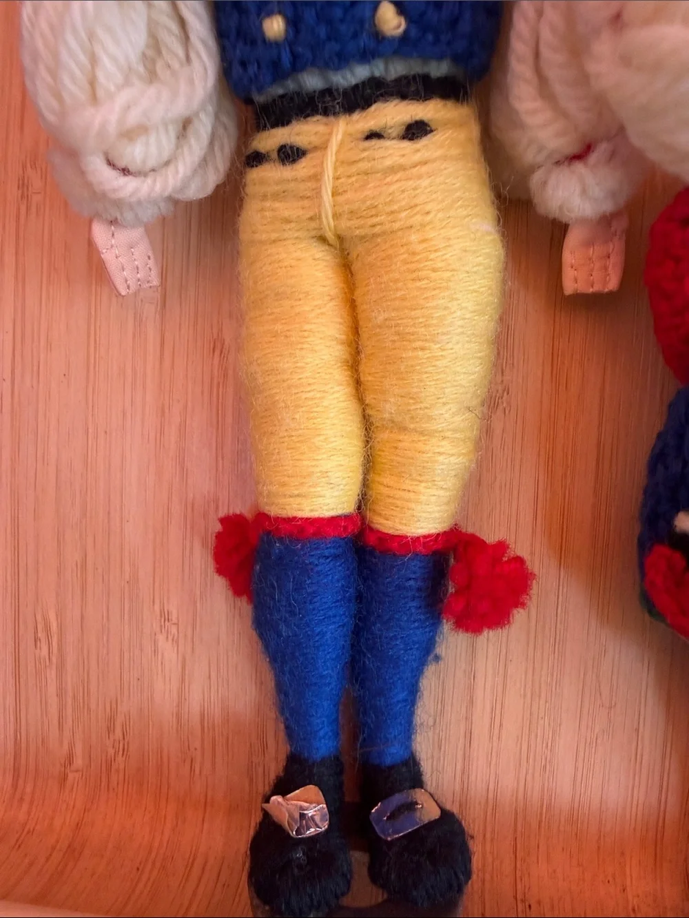 Handmade Blue & Red Yarn Folk Doll Pair with Yellow Accents